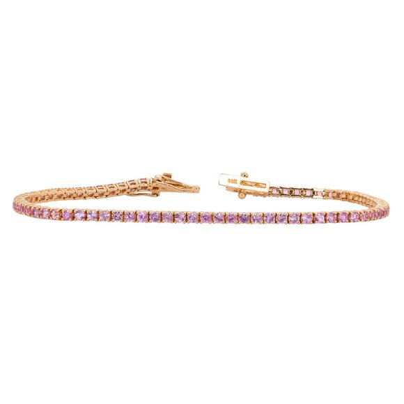 Ceylon Pink Sapphire Tennis Bracelet in Solid 14K Rose Gold | Fine Jewelry - Picture 6 of 7